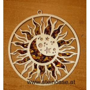 Fensterbild Suncatcher Bernstein - SONNE, MOND & STERNE Ø 11cm